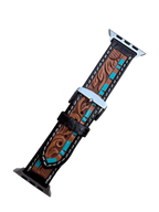 Tooled Leather Apple Watch Strap with Turquoise Detailing