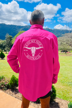 Hot Pink - Men's Half Button Work Shirt