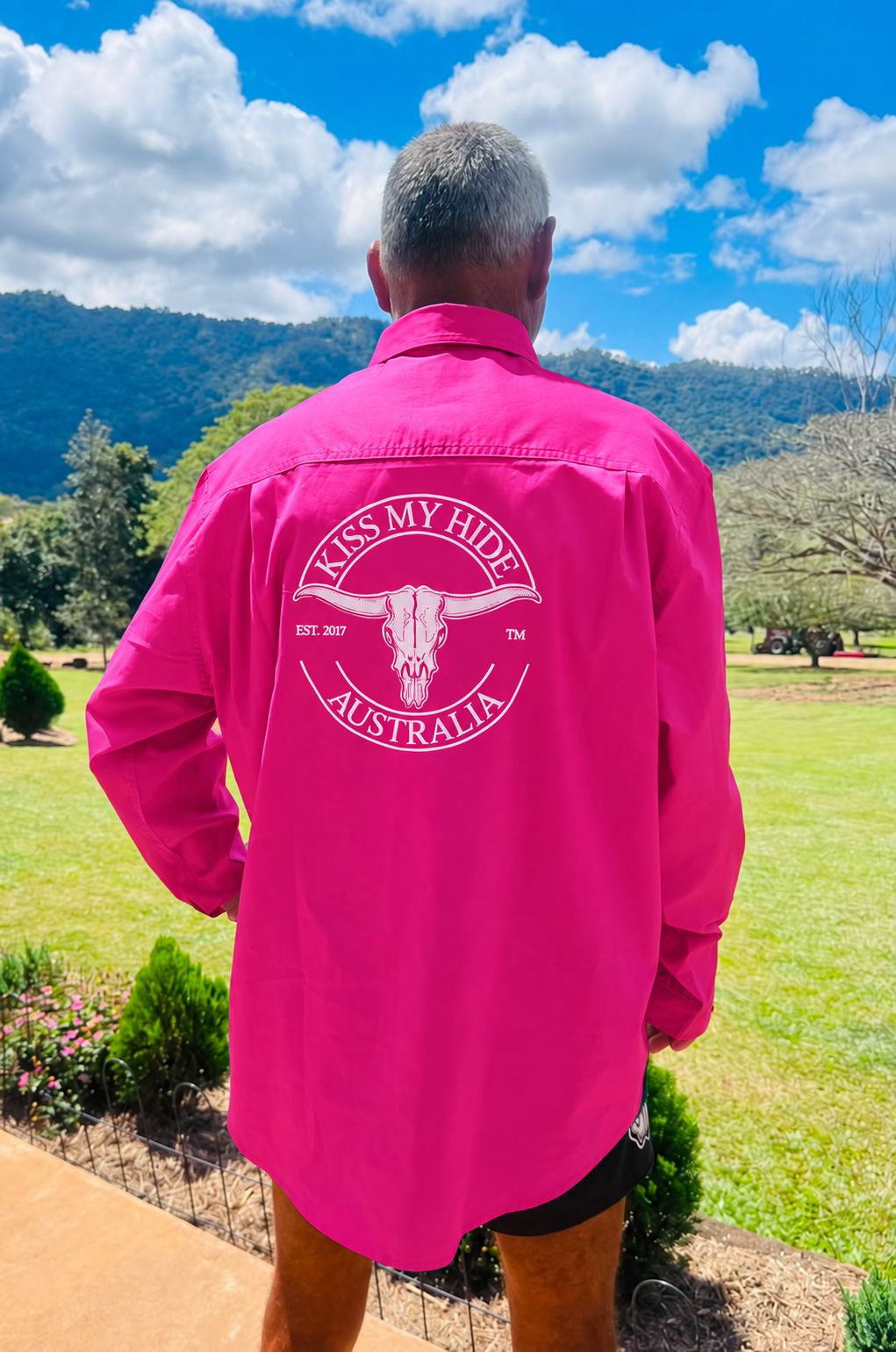 Hot Pink - Men's Half Button Work Shirt