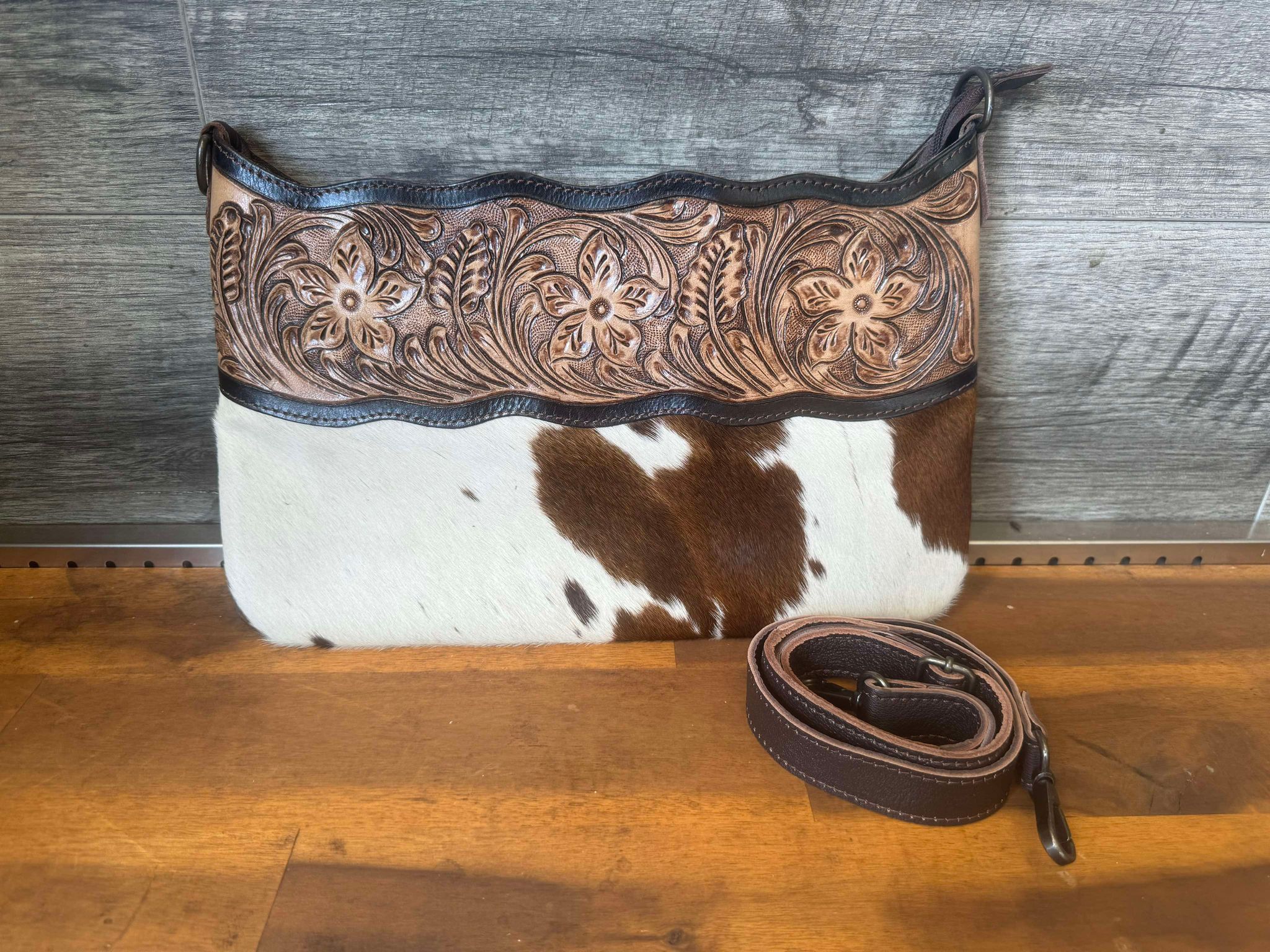 Tia – Genuine Tooled Leather and Cowhide Bag