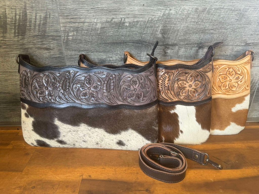 Tia – Genuine Tooled Leather and Cowhide Bag