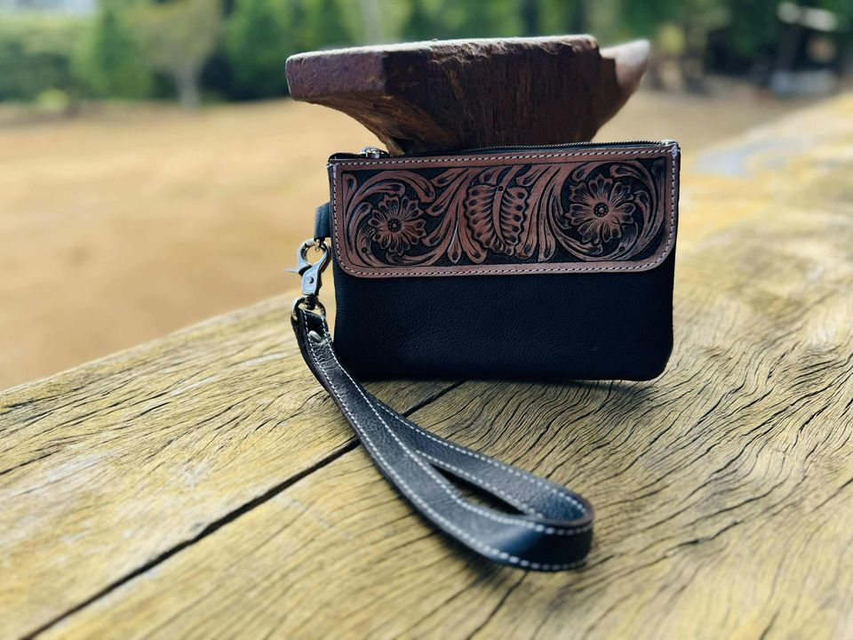Sally – Genuine Tooled Leather Clutch Australia