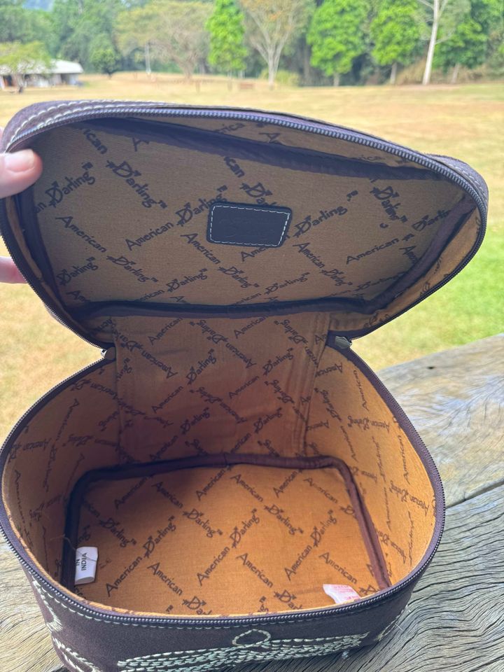 Jewel – Genuine Suede Leather Western Boot Stitch Beauty Bag