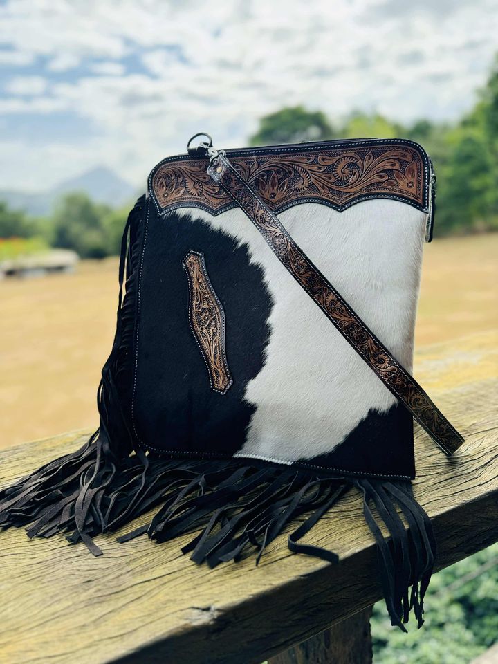 Jackie “Chaps” – Genuine Cowhide and Tooled Leather Bag