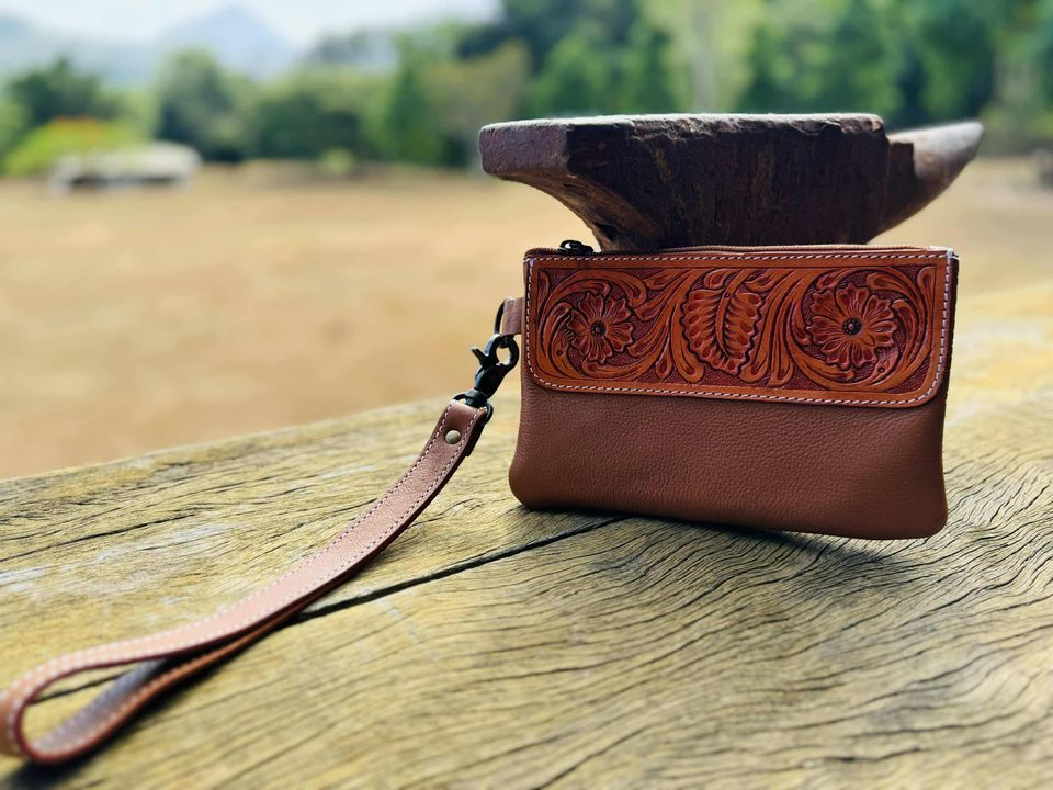 Sally – Genuine Tooled Leather Clutch Australia