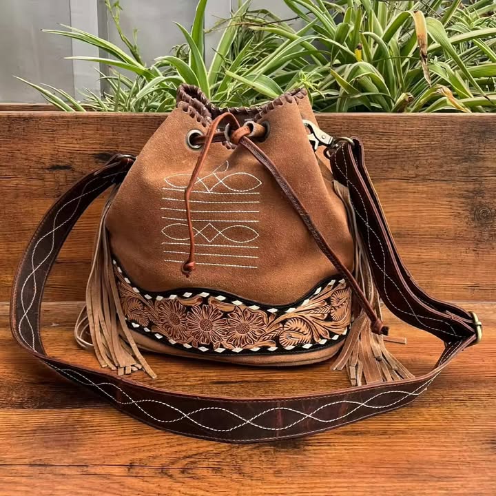 Amanda – Genuine Suede Leather Bucket Bag