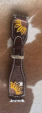 Apple tooled Leather Watch Band - Sunflower