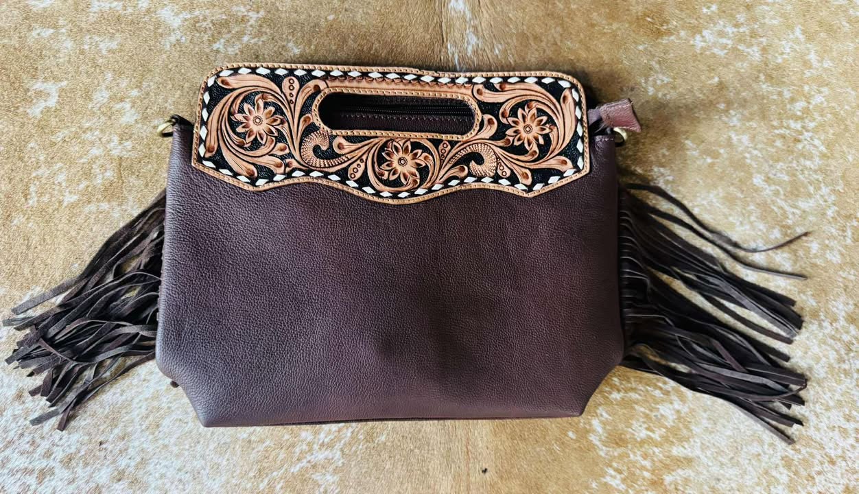 Tanya – Genuine Tooled Leather Tassel Bag