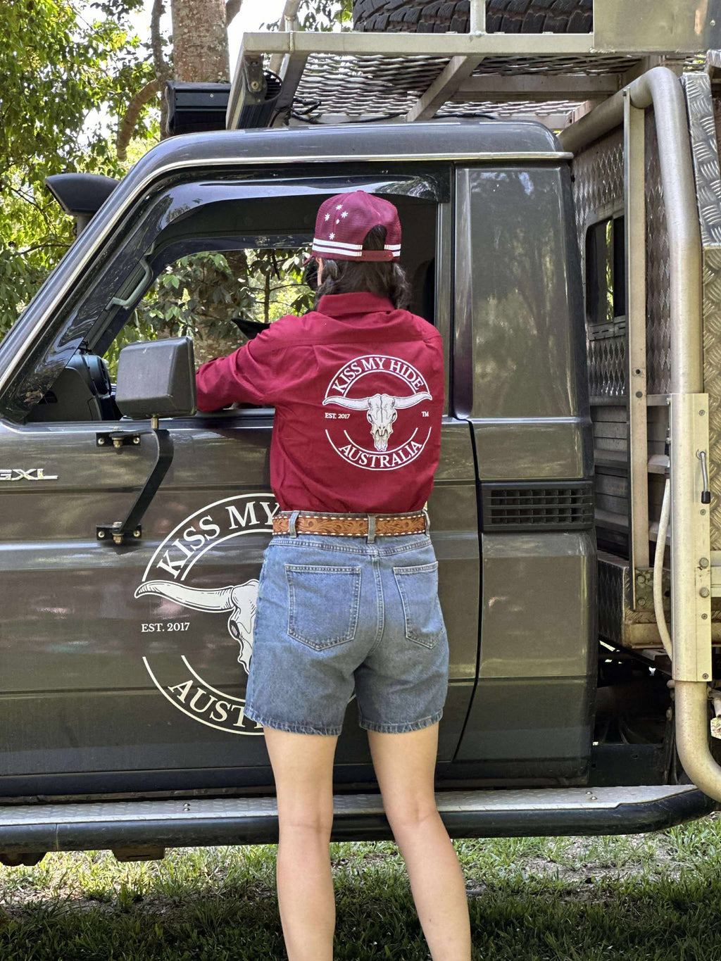 BRANDY - Women's Maroon Half Button Work Shirt