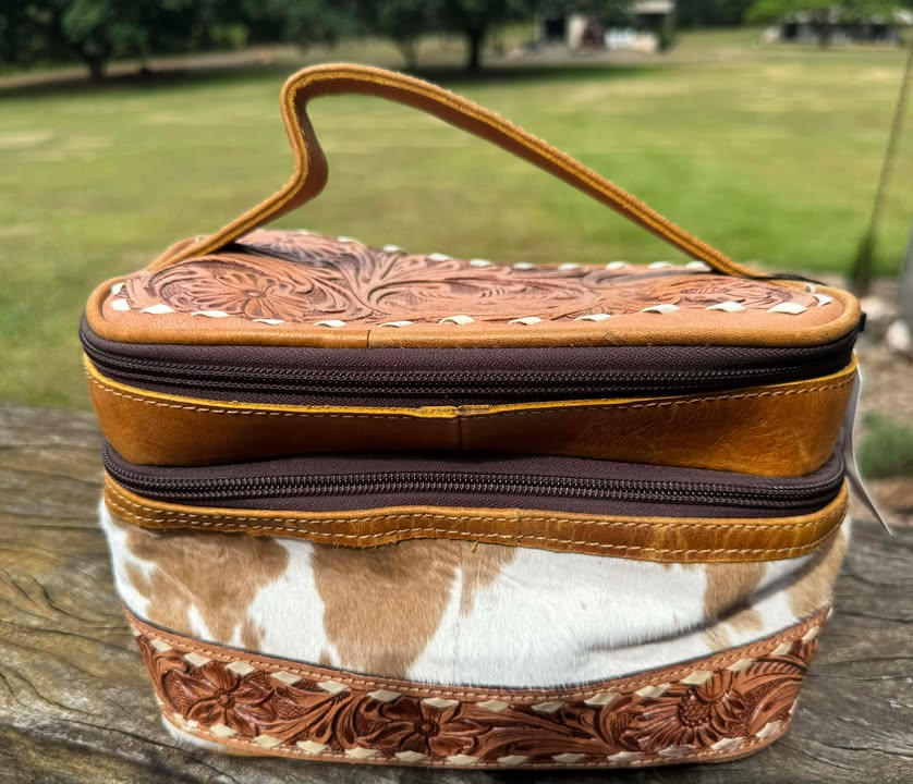 Lilly – Genuine Cowhide and Tooled Leather Wallet Dual Compartment Toiletry Bag Australia