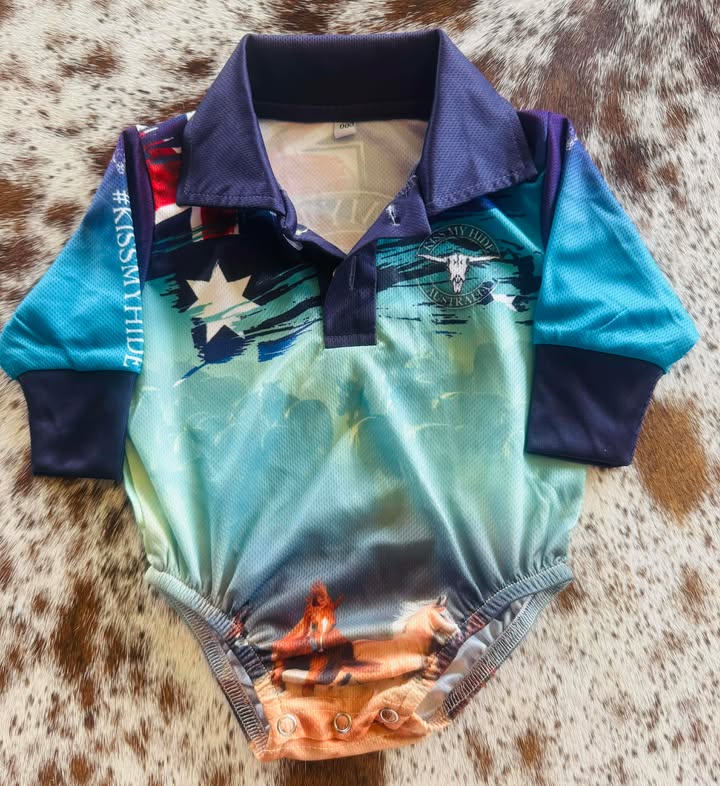 Little Tacker Fishing Romper - "HORSES" Design