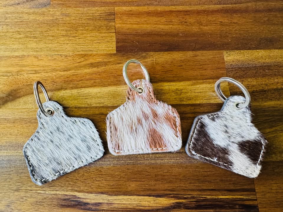 Genuine Cowhide Small "Ear Tag" Shape Keychain
