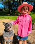 PINK - Kids Half Button Work Shirt
