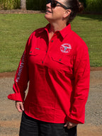 ELLA - Women's Red Half Button Work Shirt