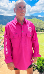 Hot Pink - Men's Half Button Work Shirt