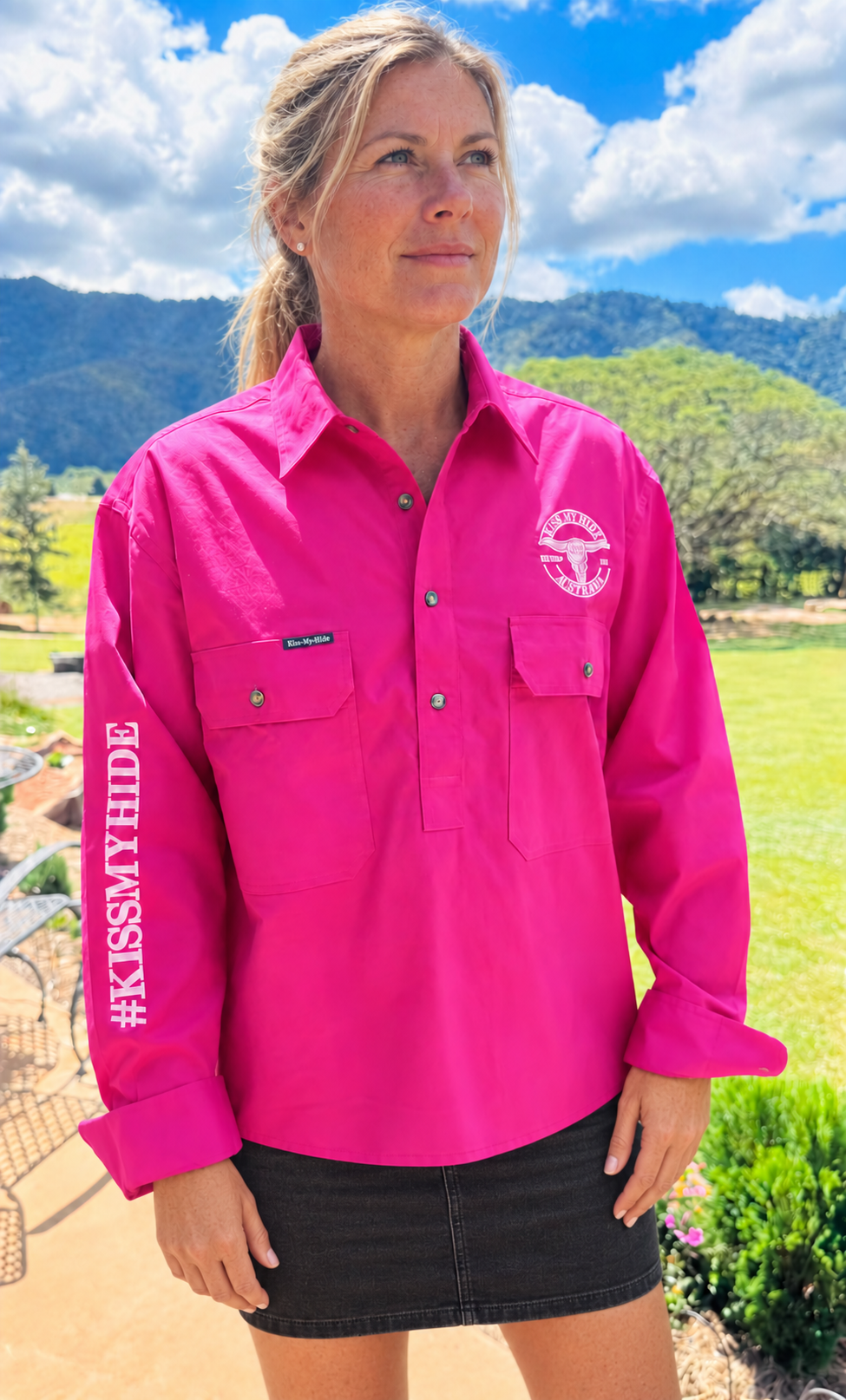 Hot Pink - Women's Half Button Work Shirt