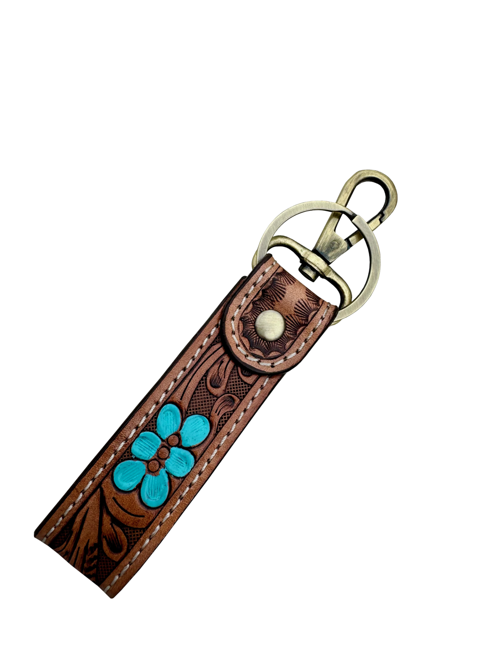 Sleek Tooled Leather and Cowhide Keyring