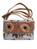 Sunflower Tooling Leather and Cowhide Wallet Bag