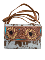 Sunflower Tooling Leather and Cowhide Wallet Bag