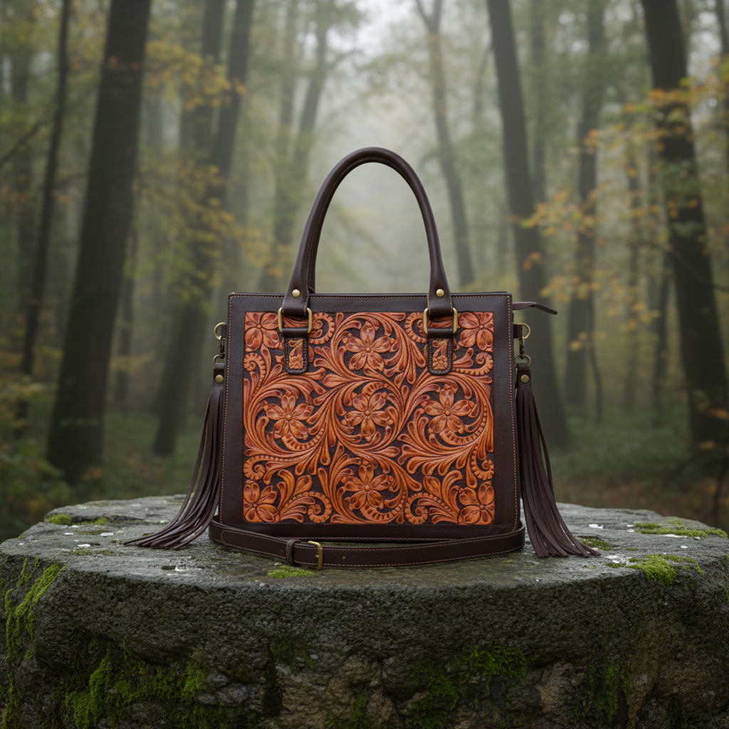 Cammy Hand Tooled Leather Tote Bag