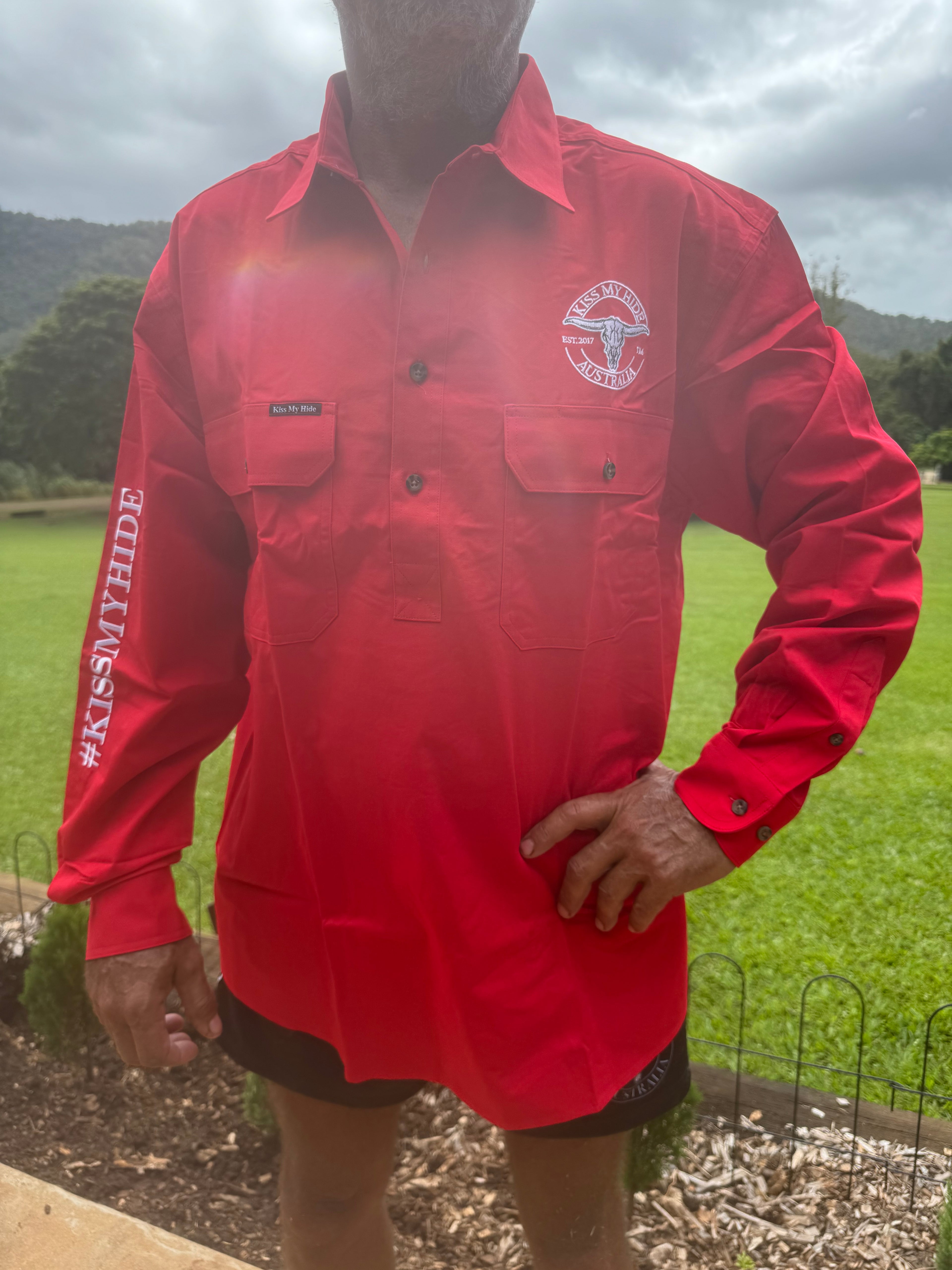 JAMIE - Men's - Red Half Button Work Shirt