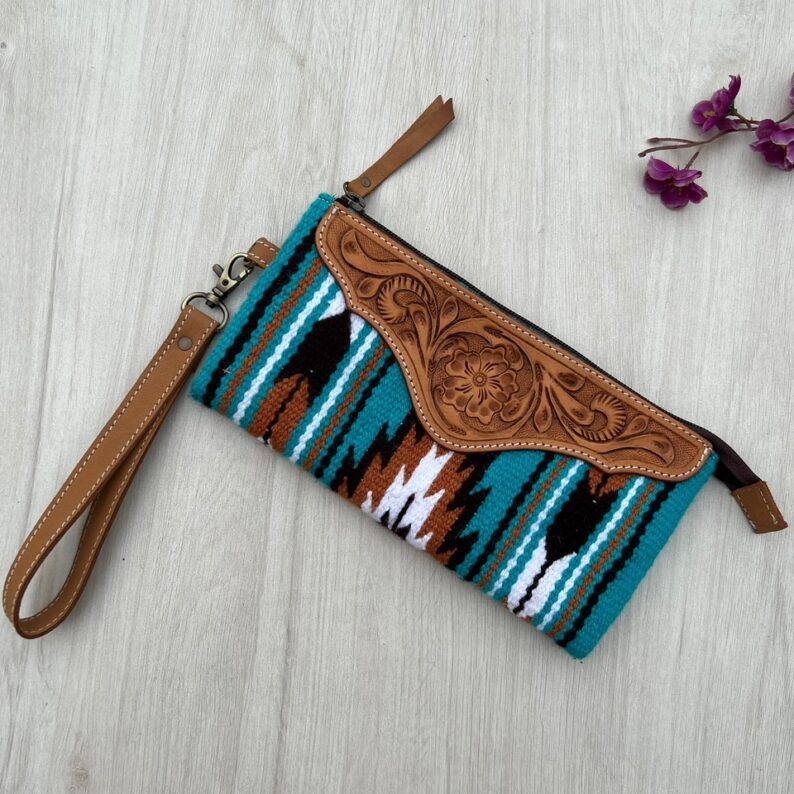 Leah – Genuine Leather and Saddle Blanket Clutch