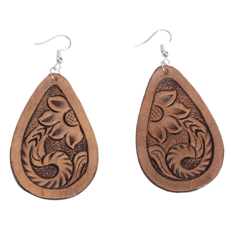 Pear Drop Tooled Leather Earrings