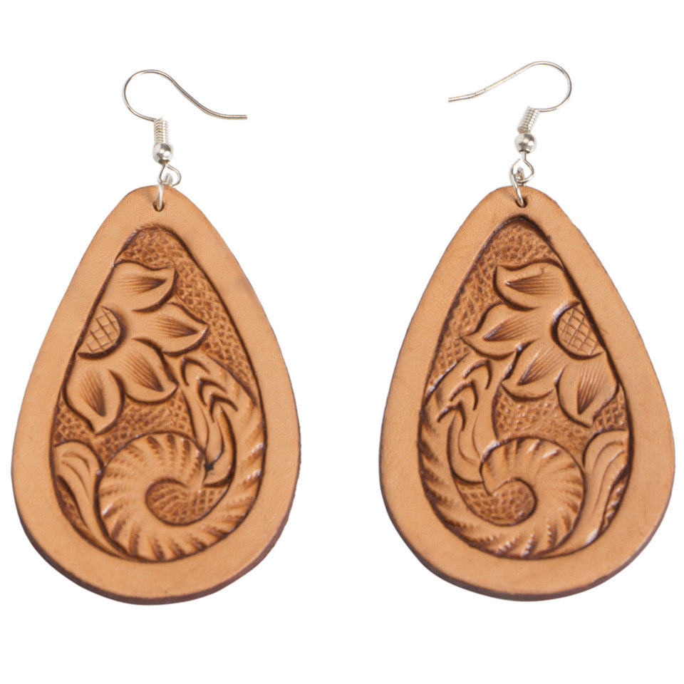 Pear Drop Tooled Leather Earrings