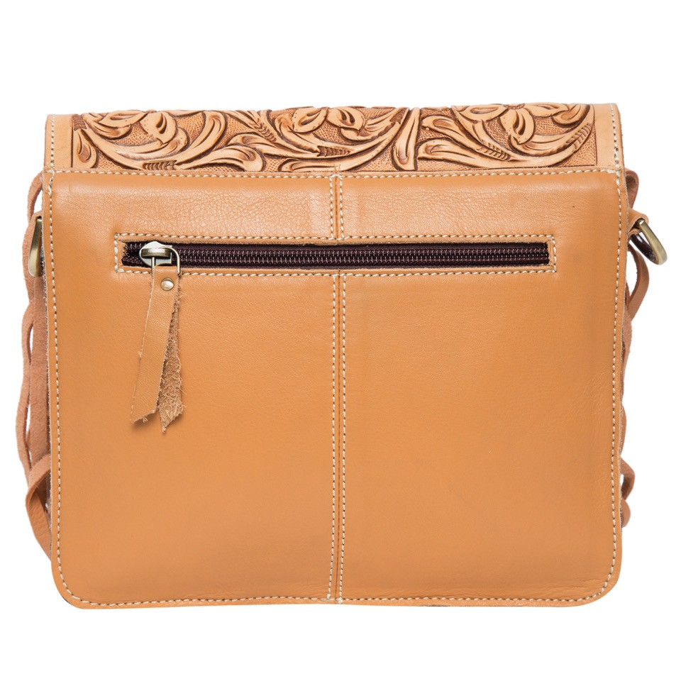 Bogota - Tooled Leather Fringed Flap Bag