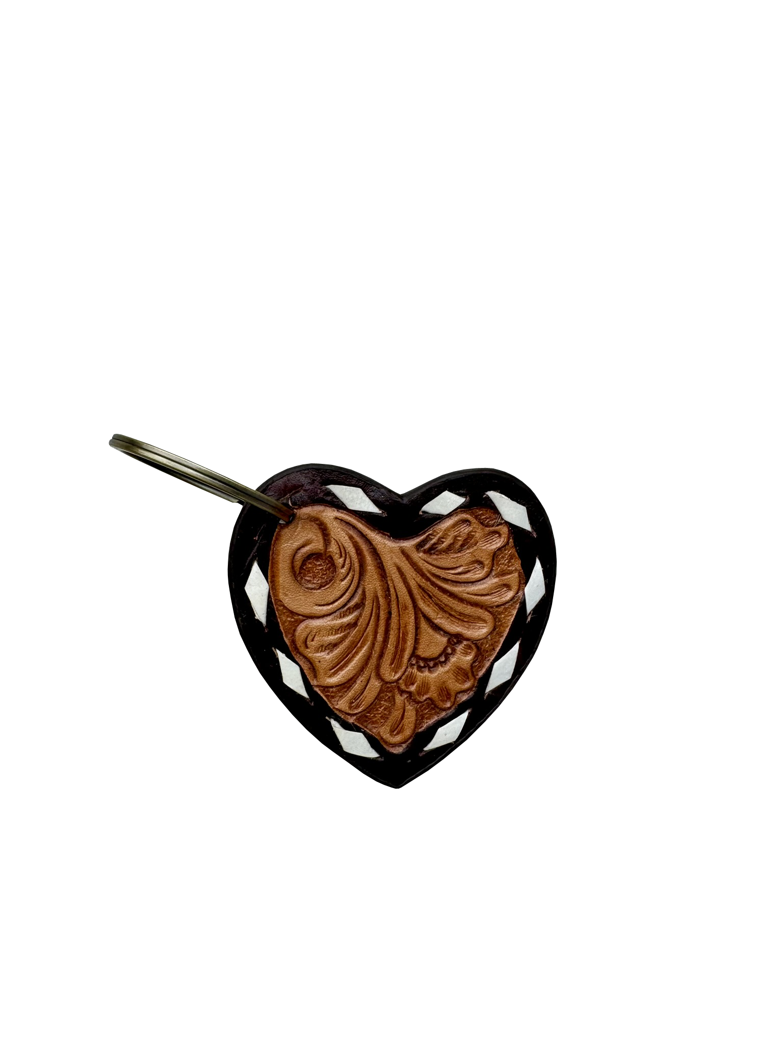 "Heart" Tooled Leather and Genuine Cowhide Keychain – Personalised Leather Gift