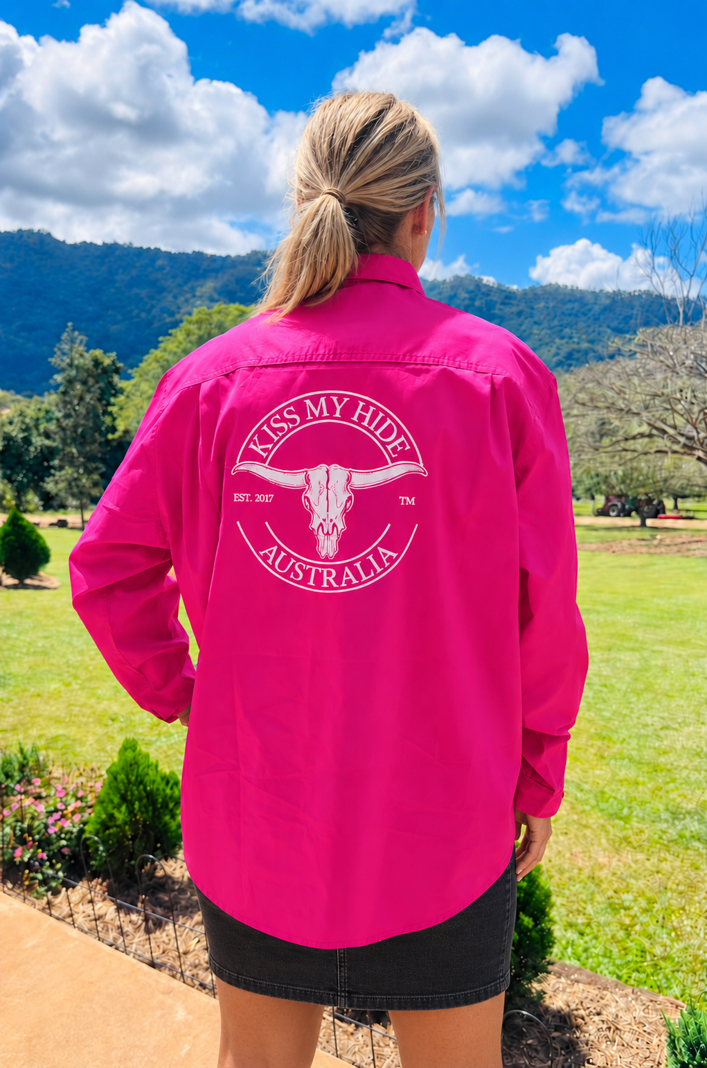 Hot Pink - Women's Half Button Work Shirt