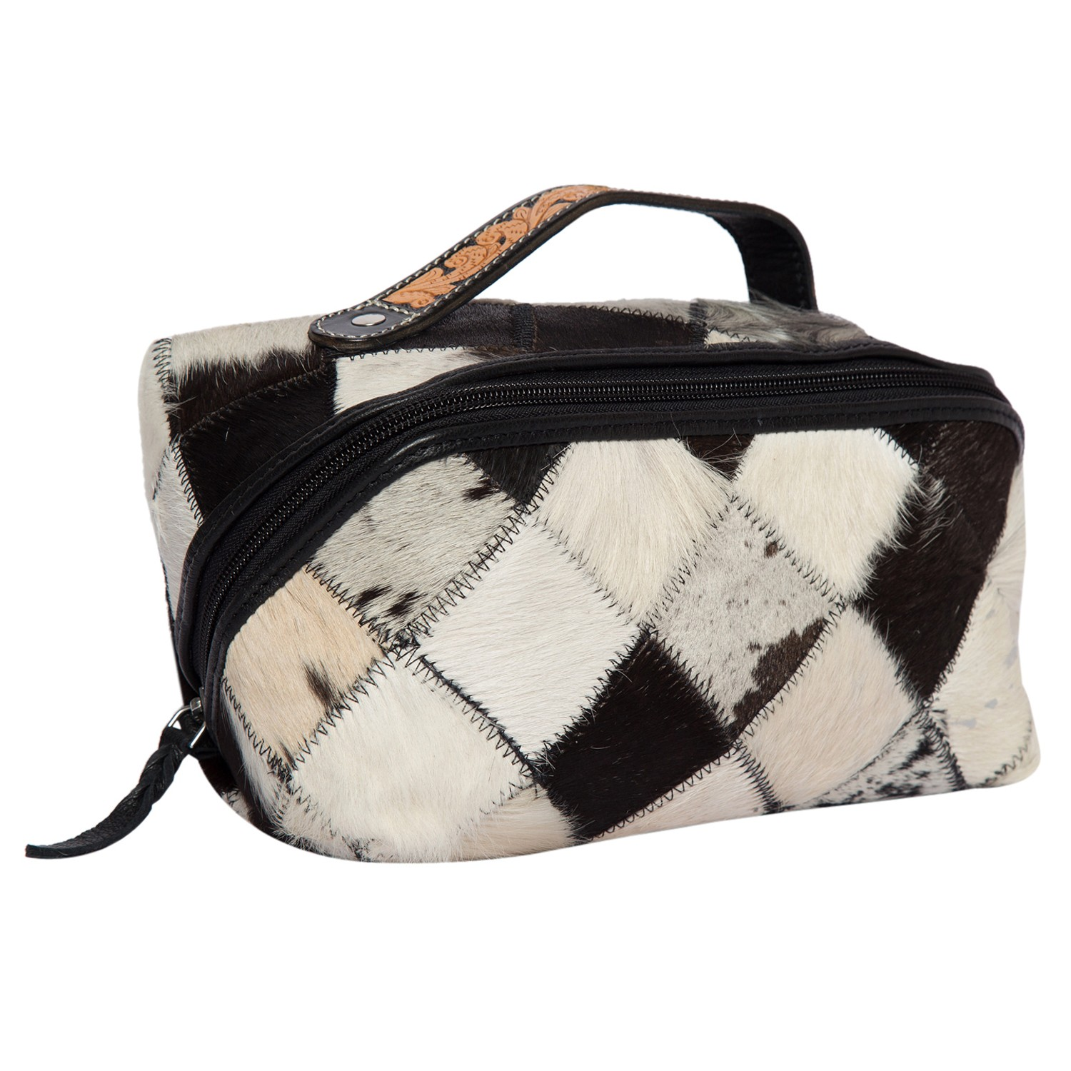 SAM - Patchwork Cowhide and Tooling Leather Cosmetics Bag