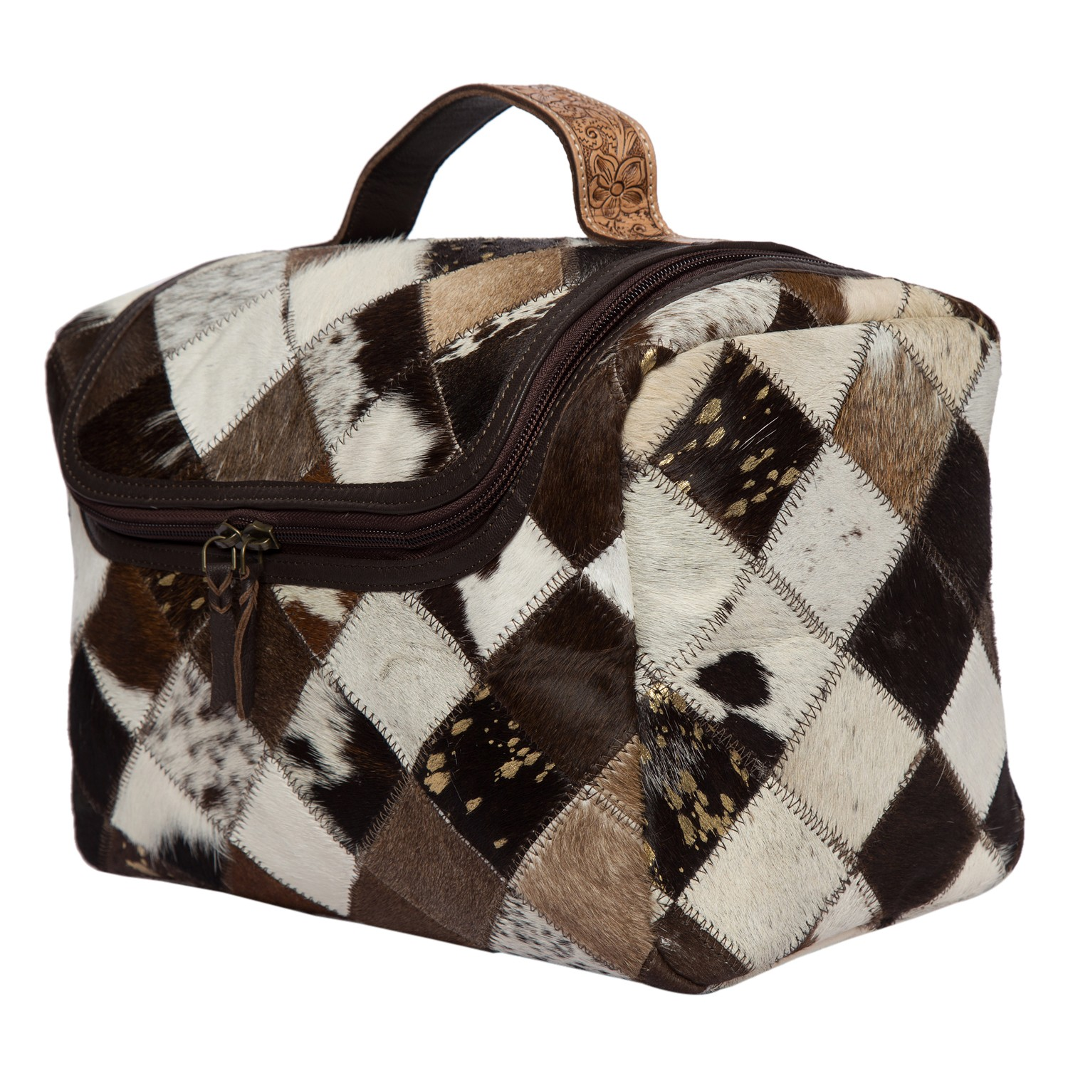 Isabella – Genuine Patchwork Cowhide Make Up/ Toiletry Kit
