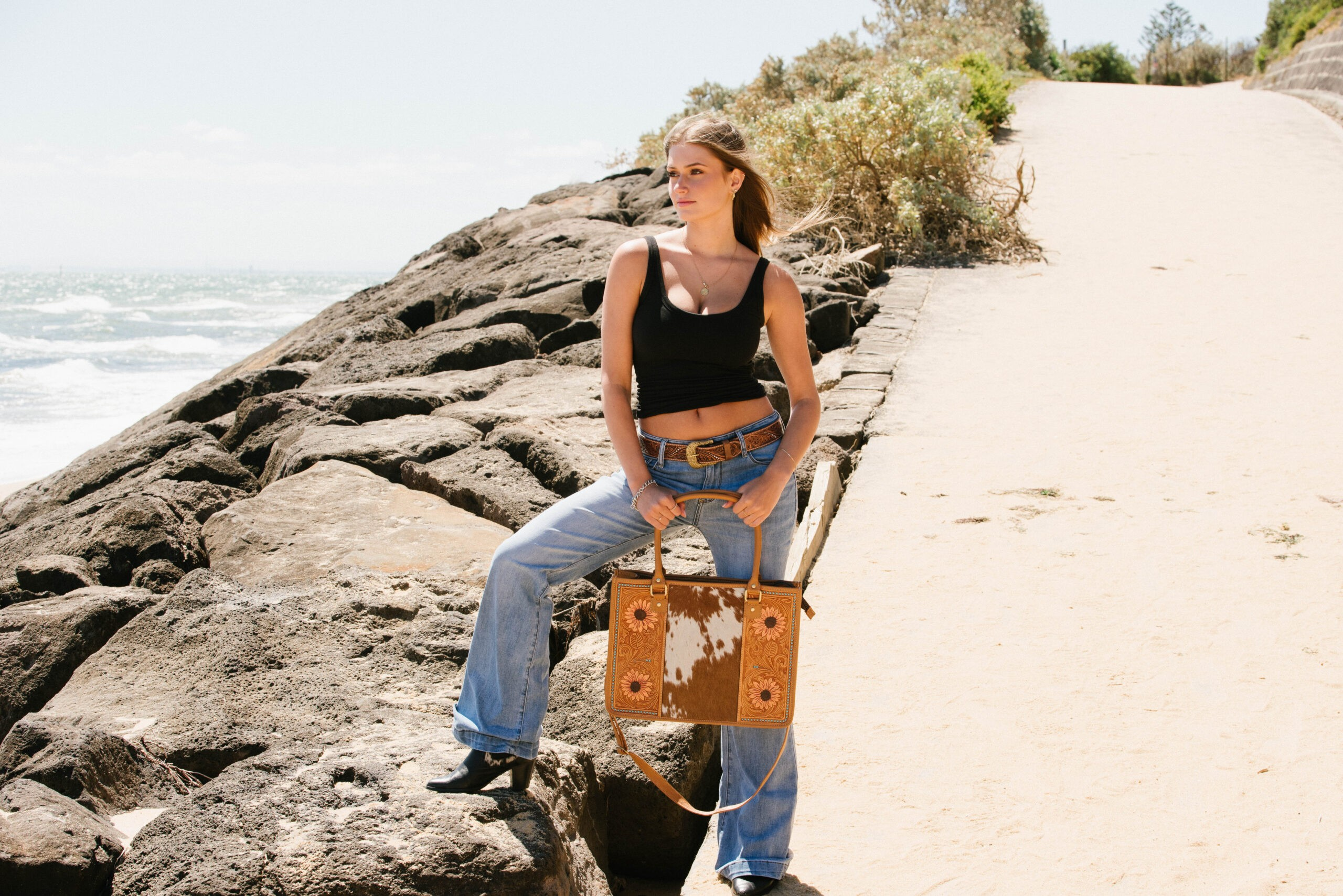 Tobasco – Genuine Tooled Leather and Cowhide Tote