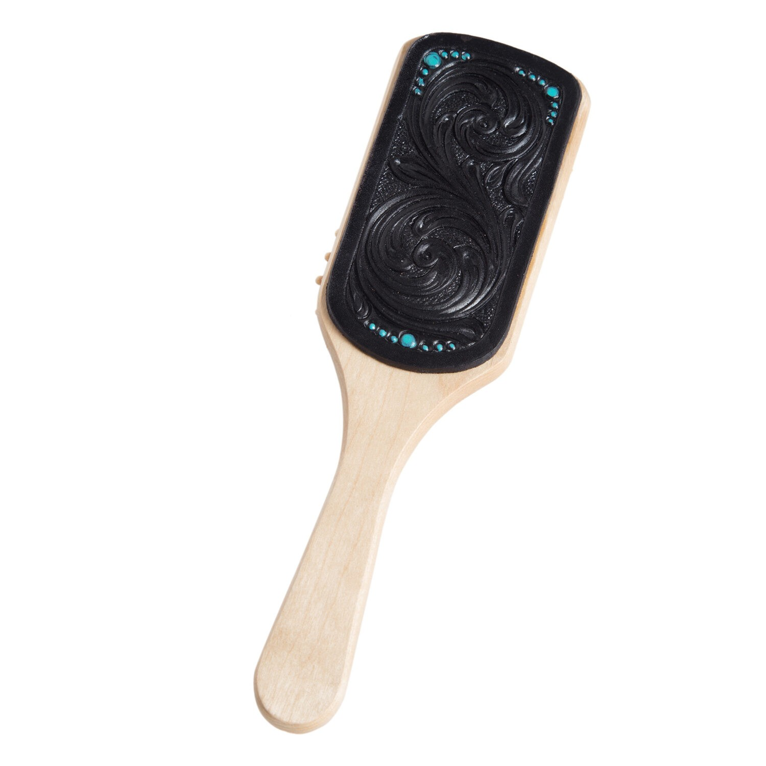 Tessa - Genuine Tooled Leather Wooden Hairbrush