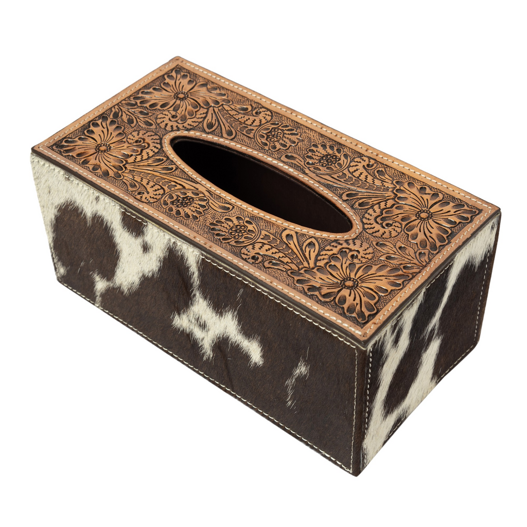 CALLUM - genuine Tooled Leather and Cowhide Tissue Box