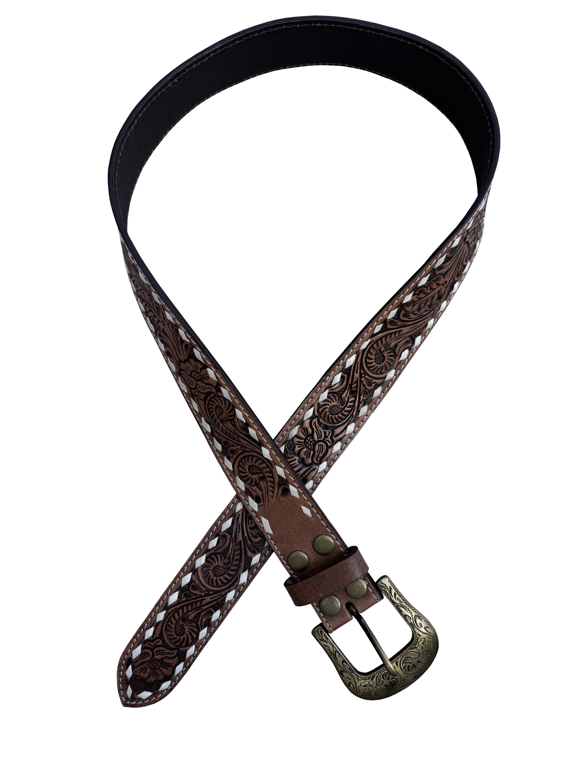 Bekki – Genuine Tooled Leather Buck stitch Belt