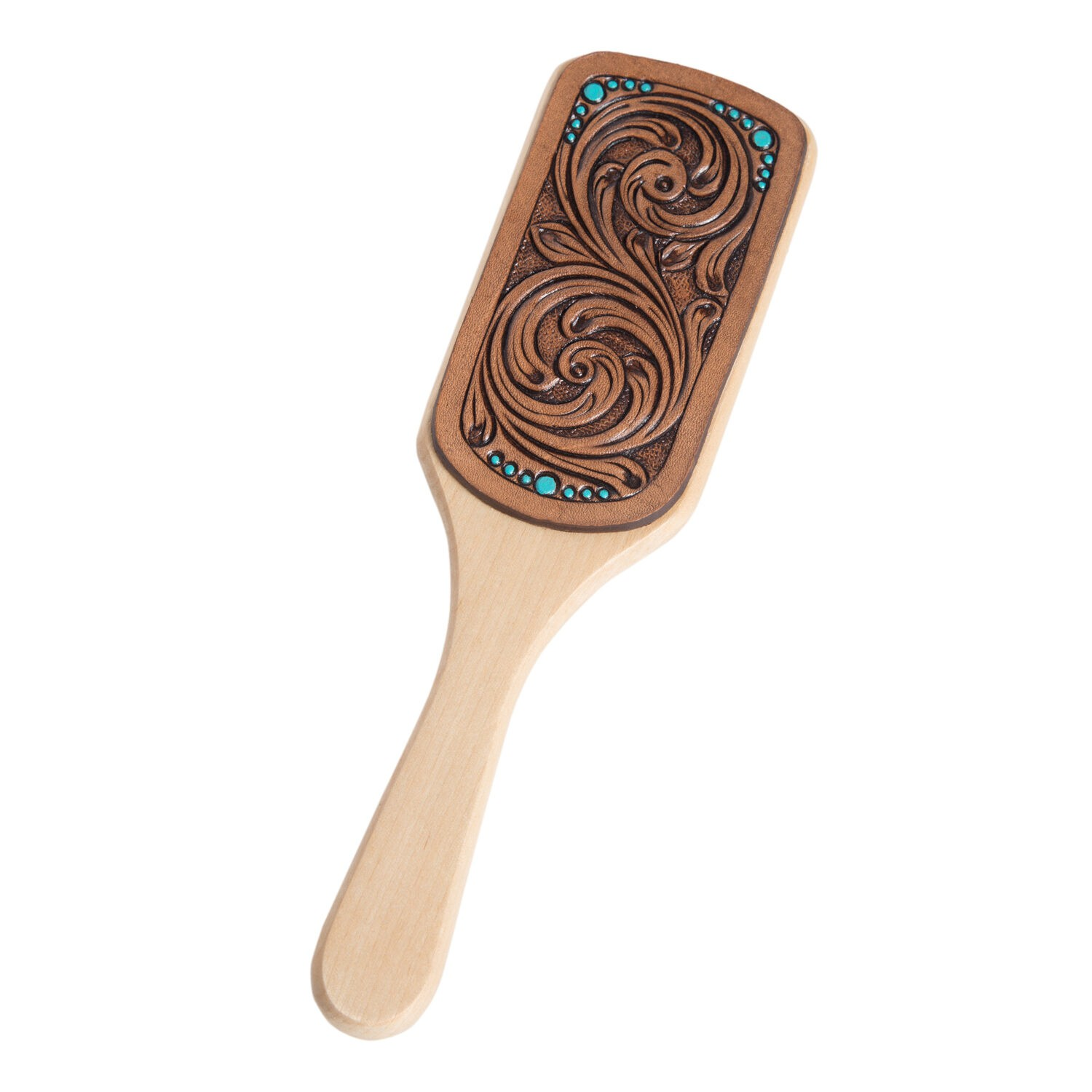 Tessa - Genuine Tooled Leather Wooden Hairbrush