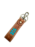 Sleek Tooled Leather and Cowhide Keyring