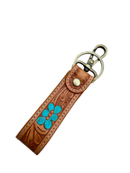 Sleek Tooled Leather and Cowhide Keyring