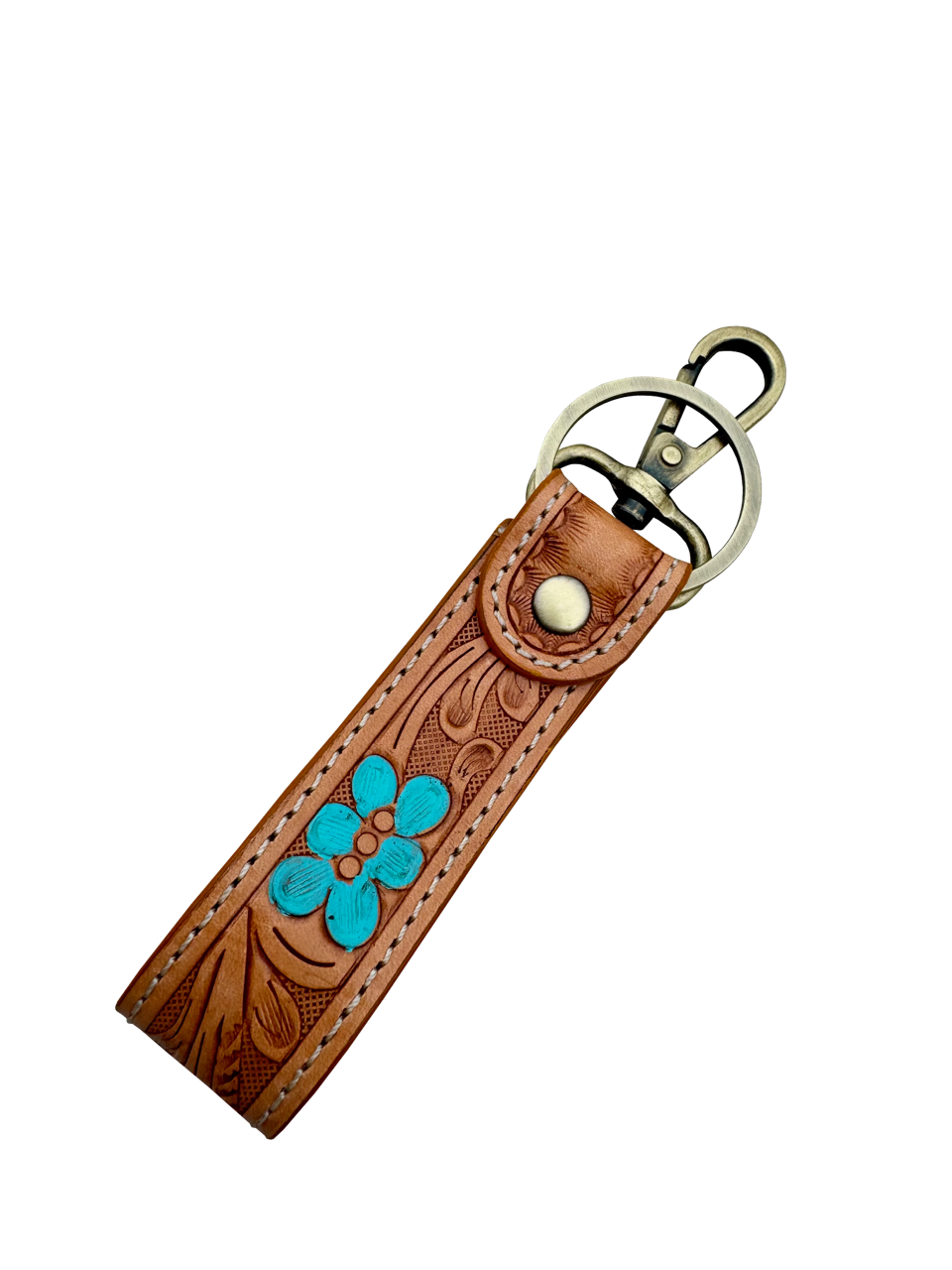 Sleek Tooled Leather and Cowhide Keyring