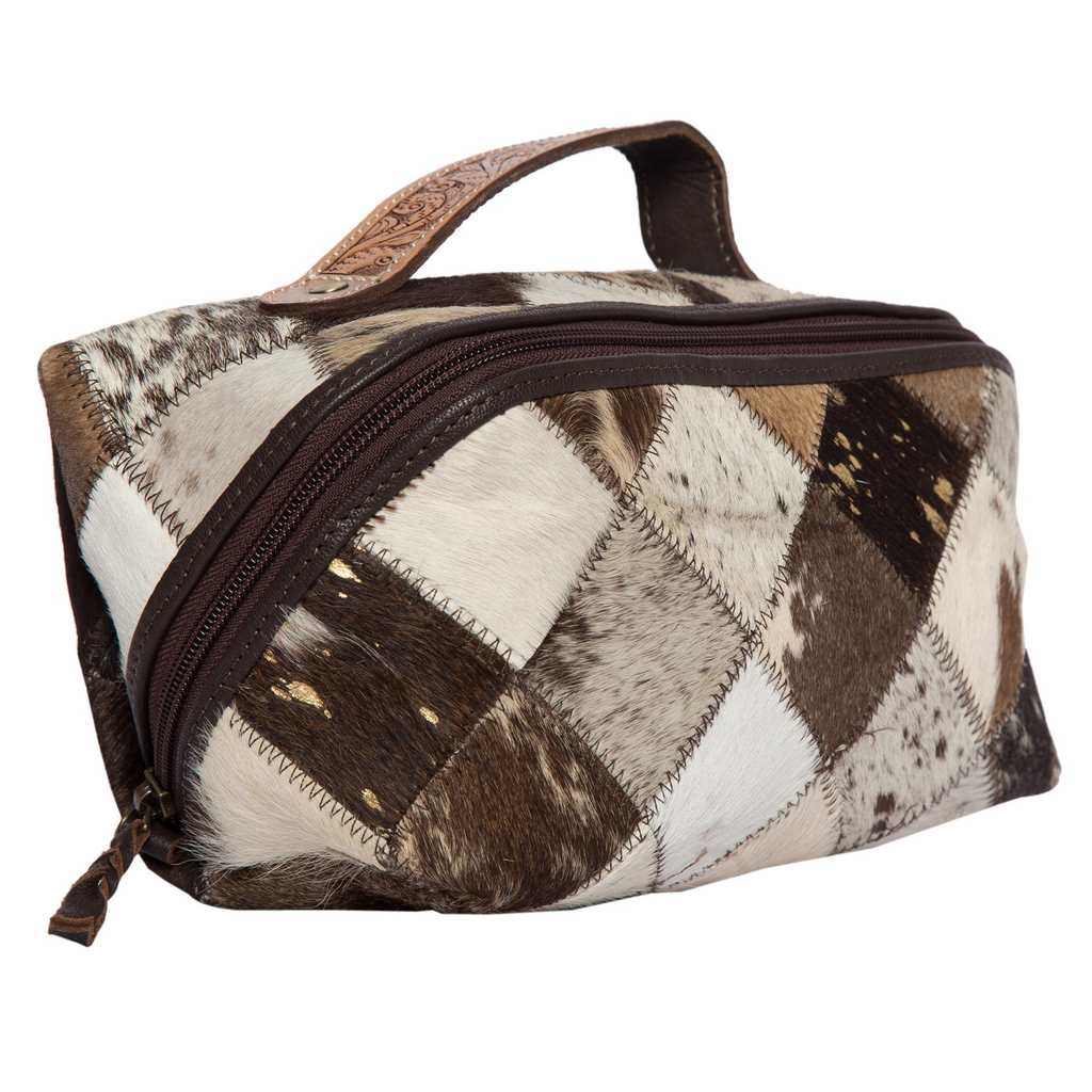SAM - Patchwork Cowhide and Tooling Leather Cosmetics Bag